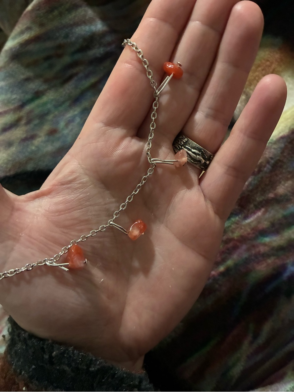 Silver Chain bracelet with Red Jasper Bead Drops